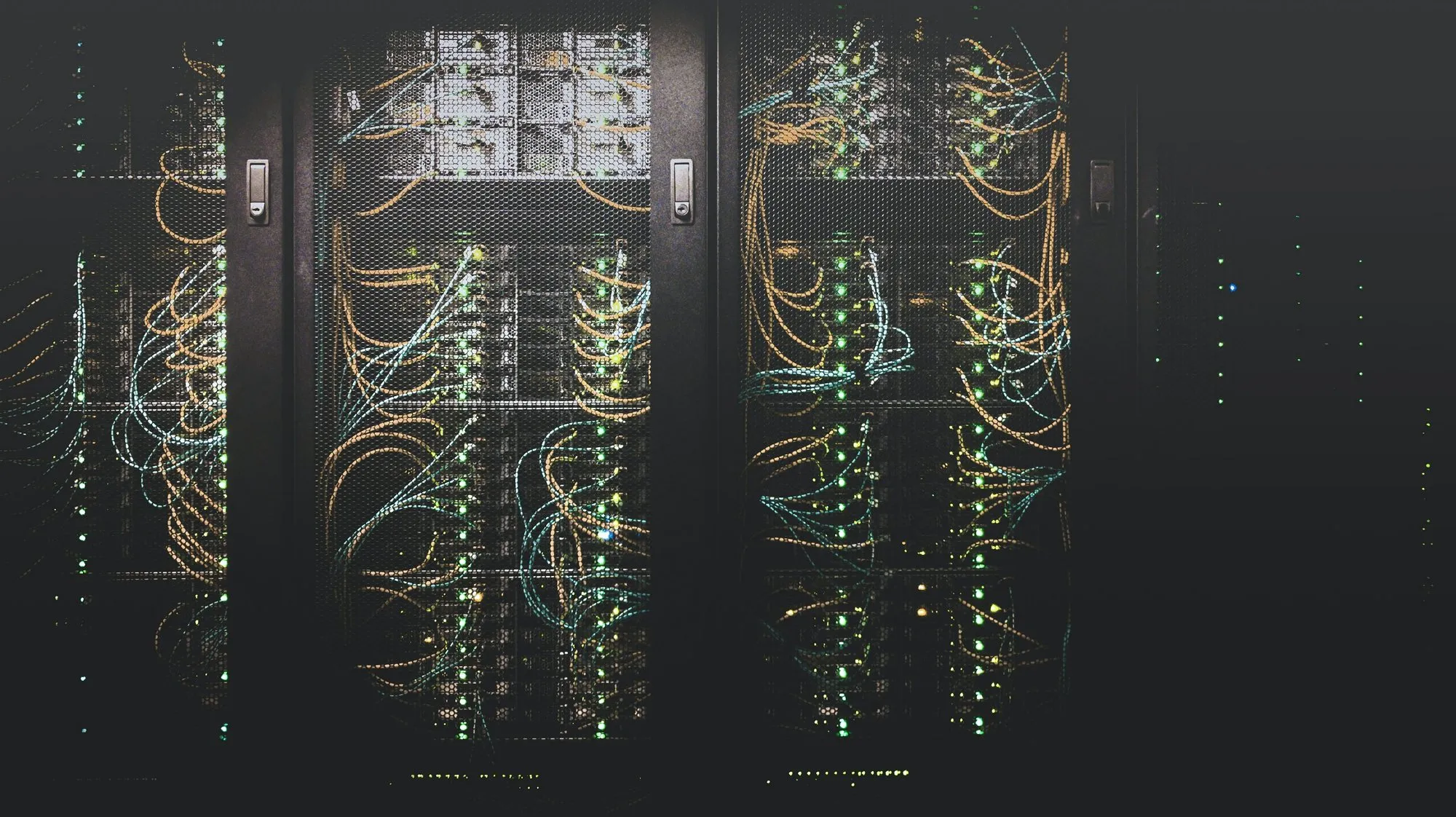 Network cabinet with a tangle of unlabeled cables