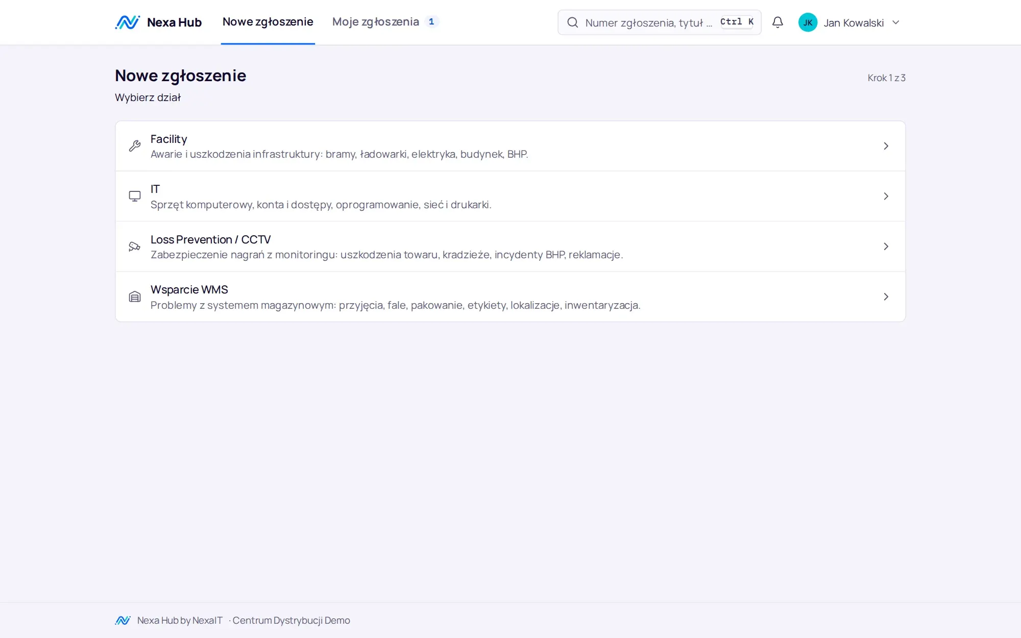 Portal pracownika: wybór działu, do którego trafi zgłoszenie