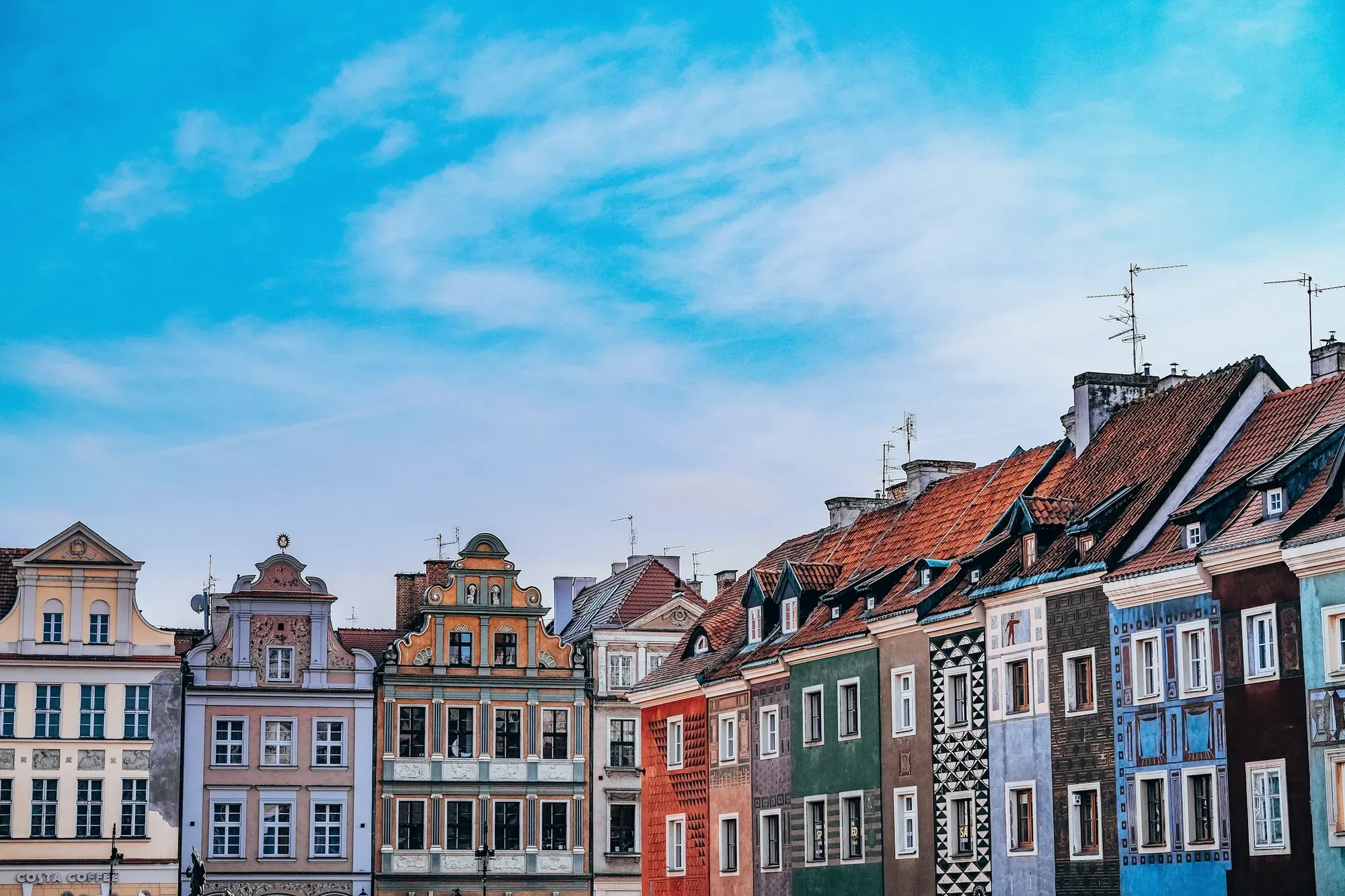 Colourful townhouses on the Old Market Square in Poznań